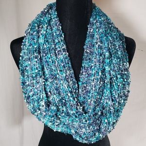 Blue and White Textured Infinity Scarf
